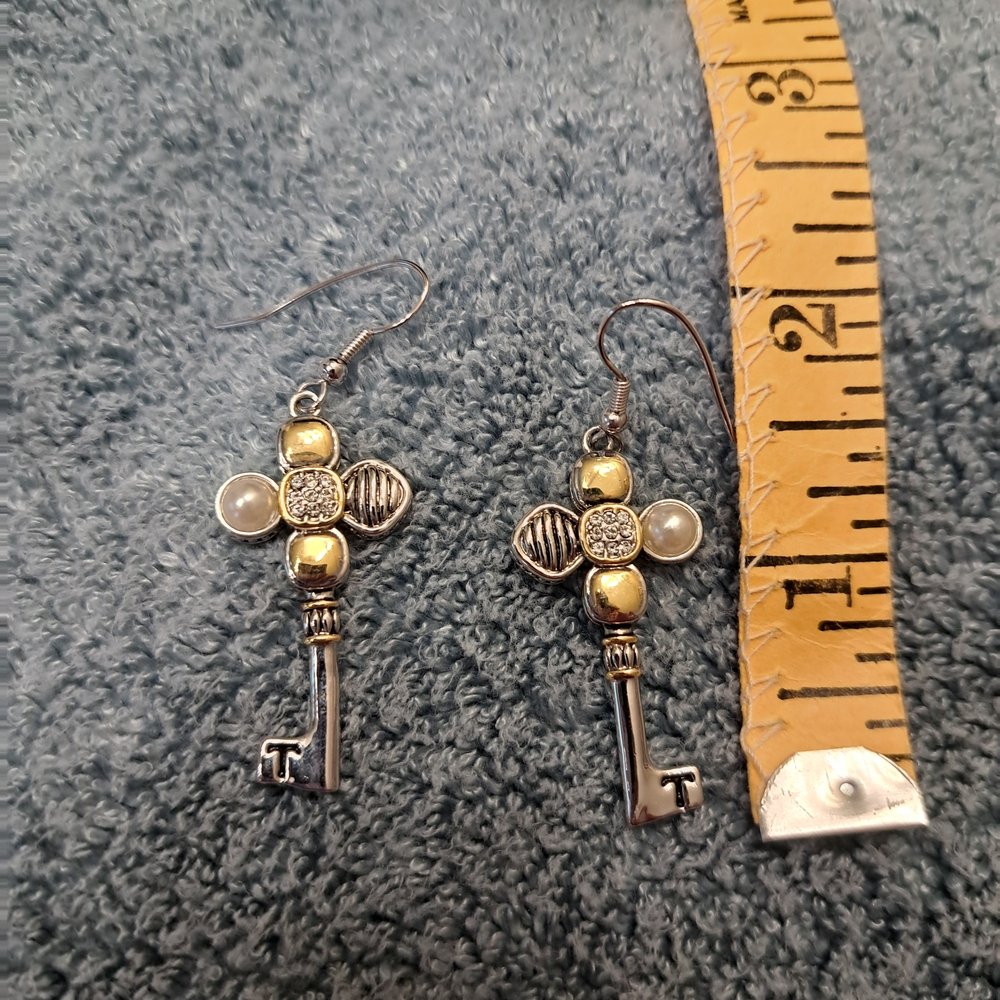 Gold and 925 Silver Key Earrings